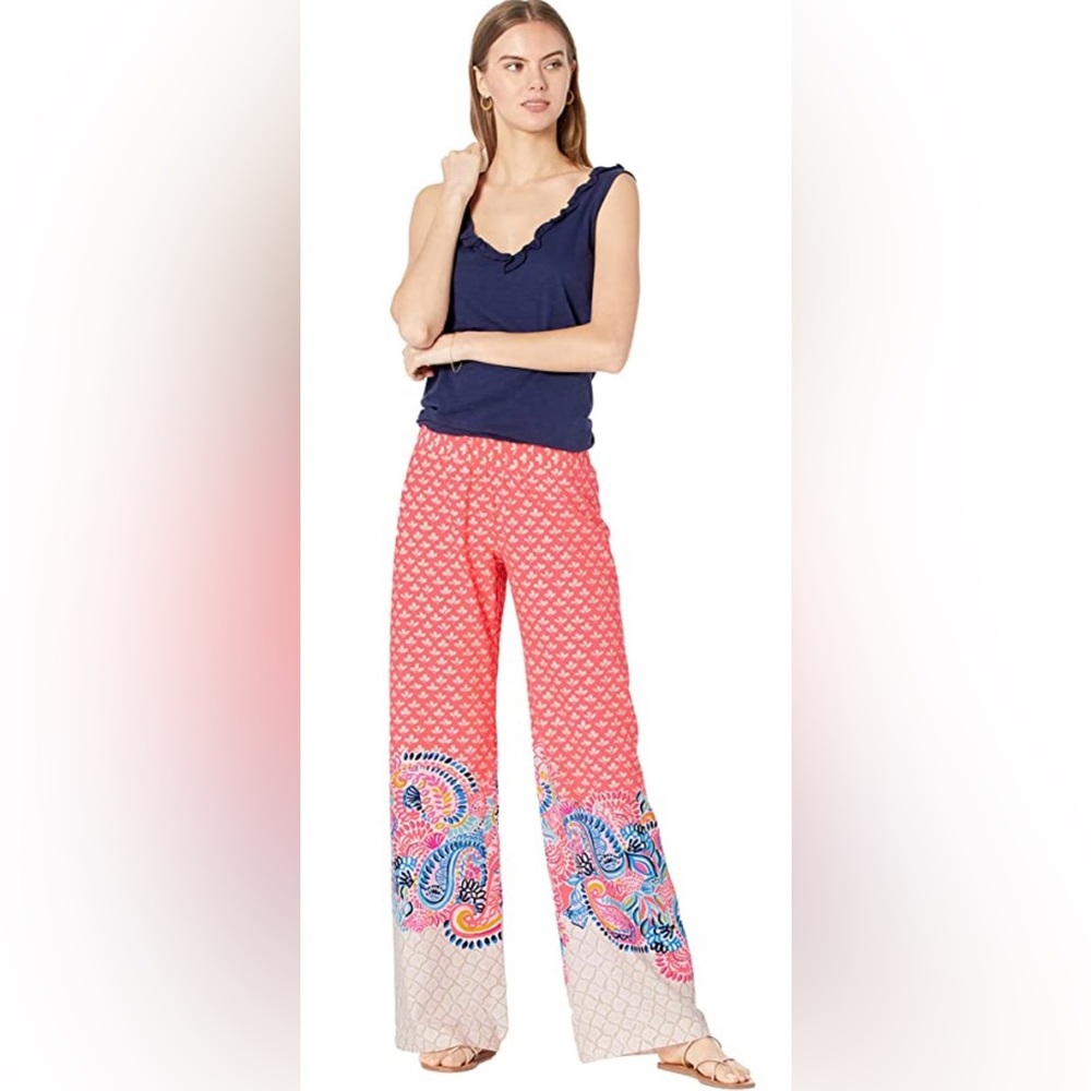 Lilly Pulitzer Coral Pink Paisley Wide-Leg Pants